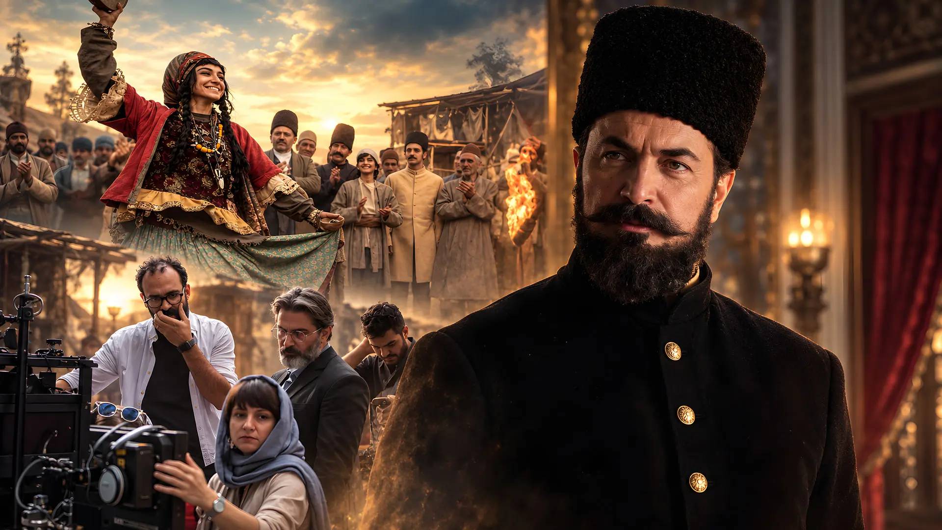 بازیگران و عوامل تولید سریال سرخ و سیاه در صحنه فیلمبرداری