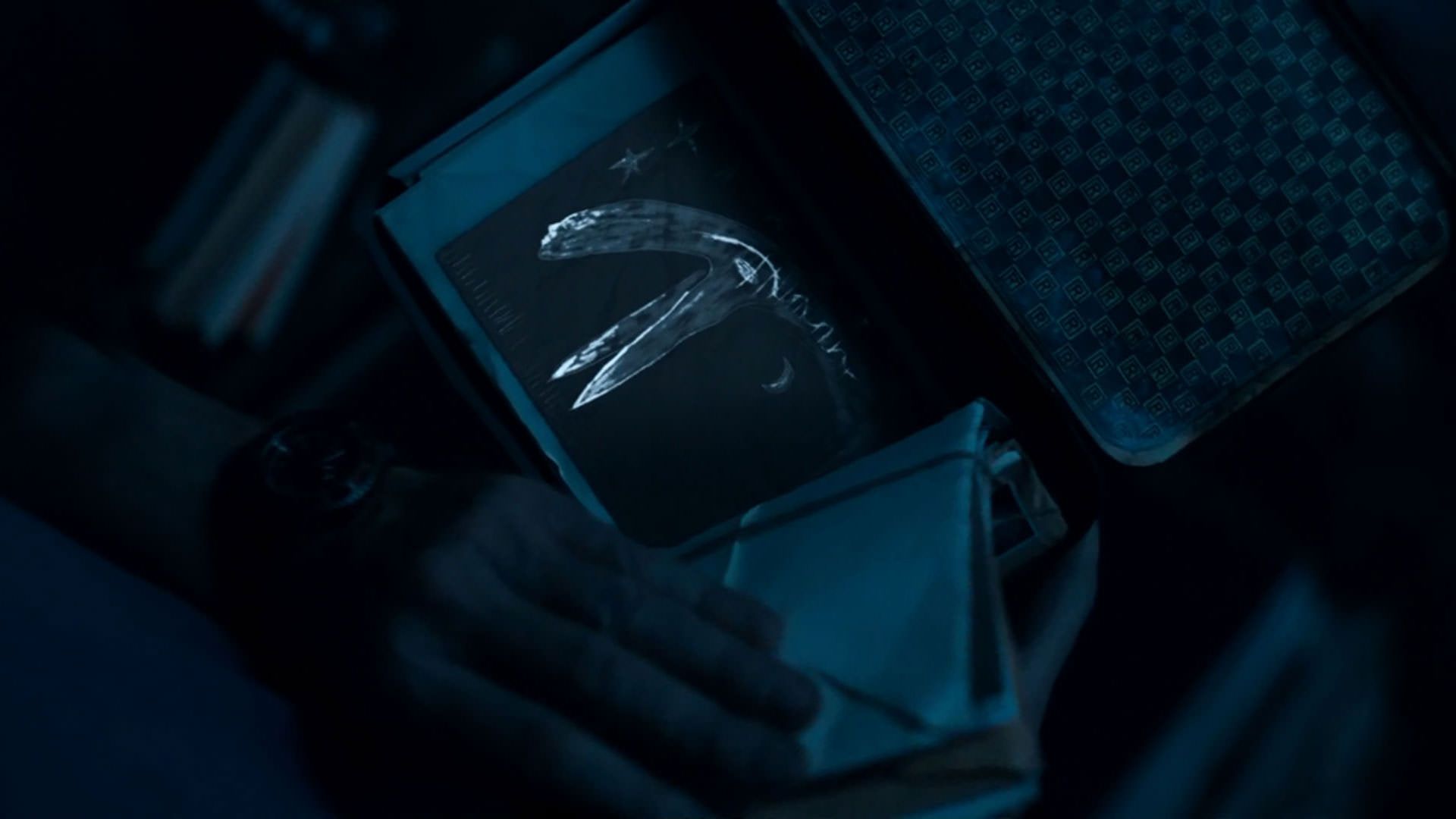 یک کارت پستال کف جعبه‌ای از نامه‌ها در نمایی از فیلم آنمونی به کارگردانی رونن دی لوئیس