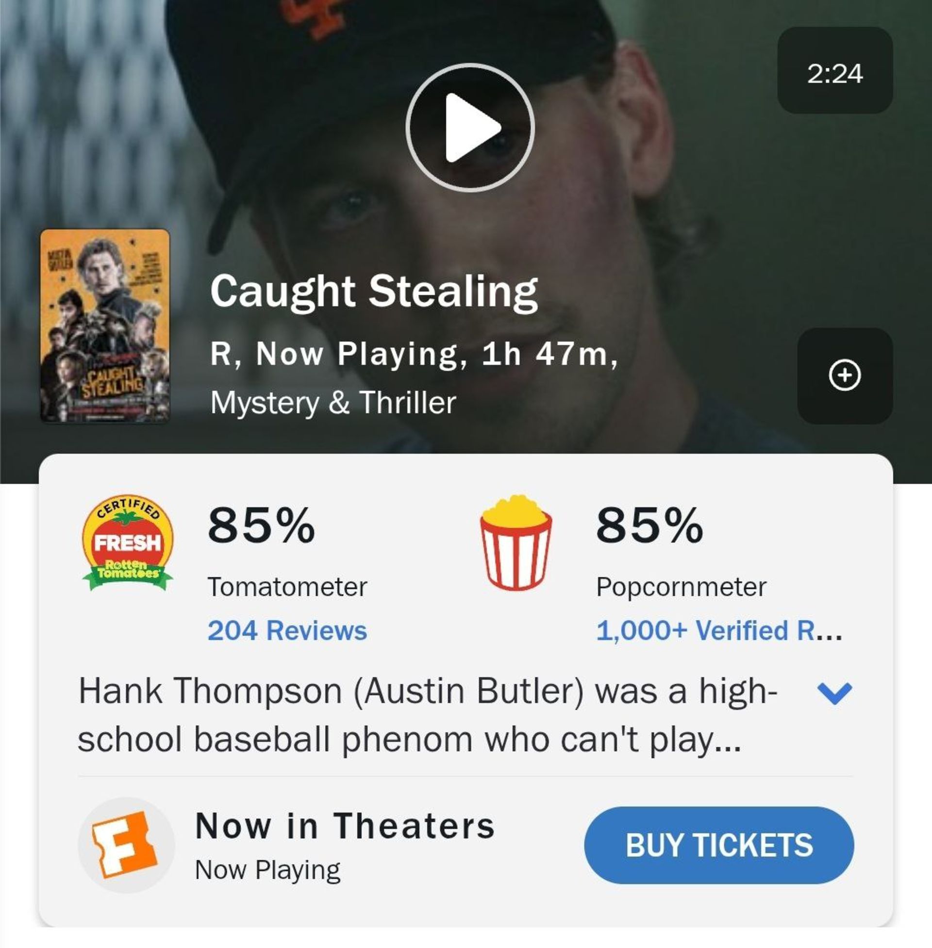 نمرات راتن تومیتوز فیلم Caught Stealing