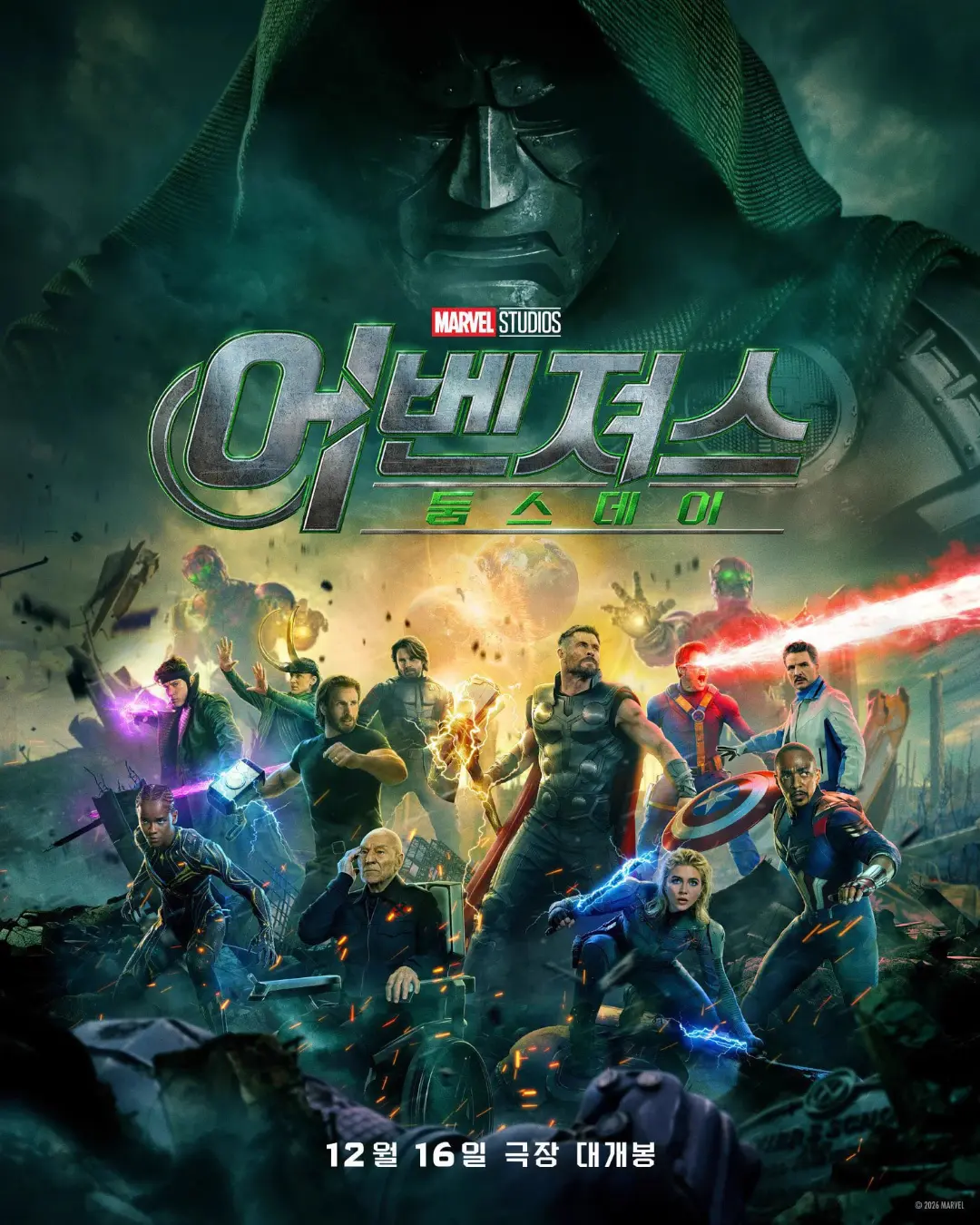 شخصیت‌های فیلم انتقام‌جویان (Avengers Doomsday) در مقابل چهره بزرگ دکتر دووم (Doctor Doom)