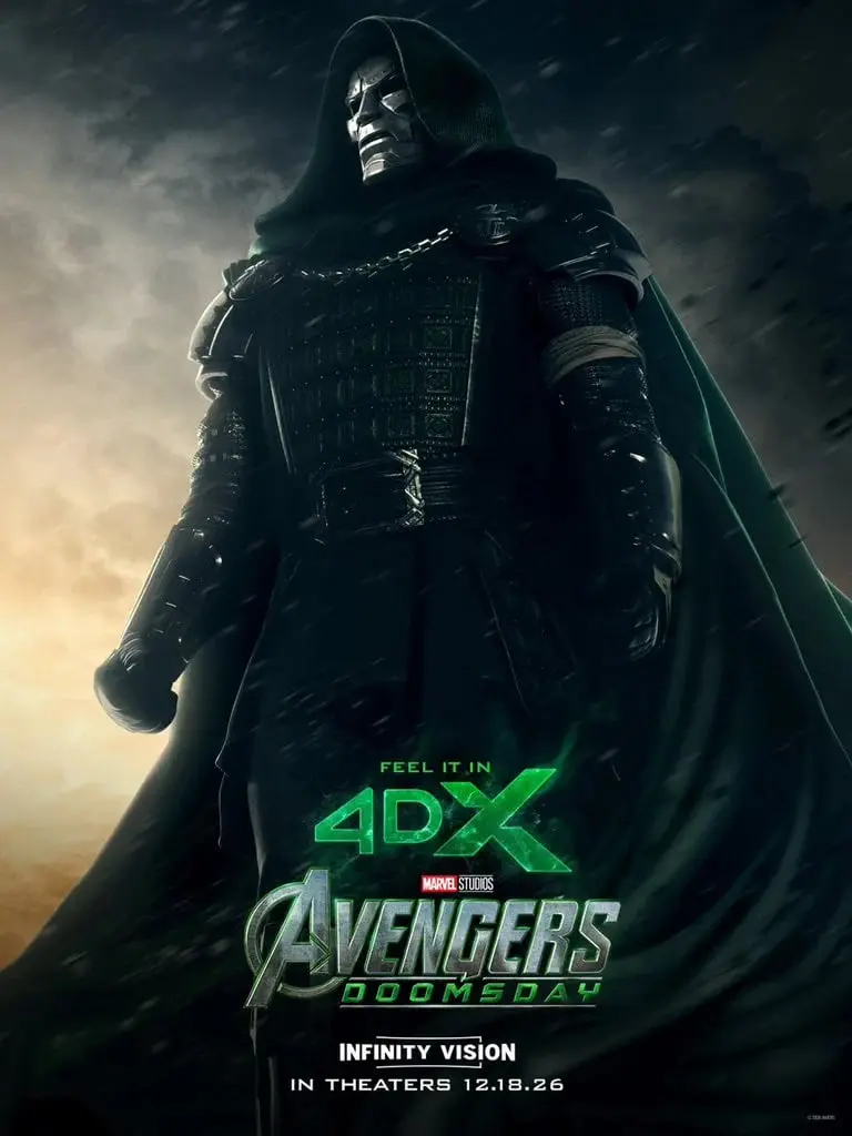دکتر دووم (Doctor Doom) با زره و شنل سبز در پوستر فیلم Doomsday