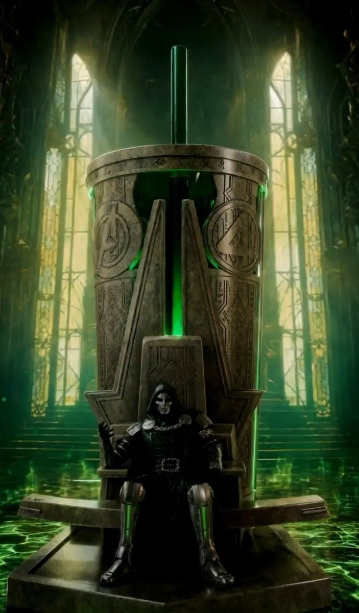 ظرف پاپ‌کورن با طرح دکتر دووم (Doctor Doom) در فضای تاریک