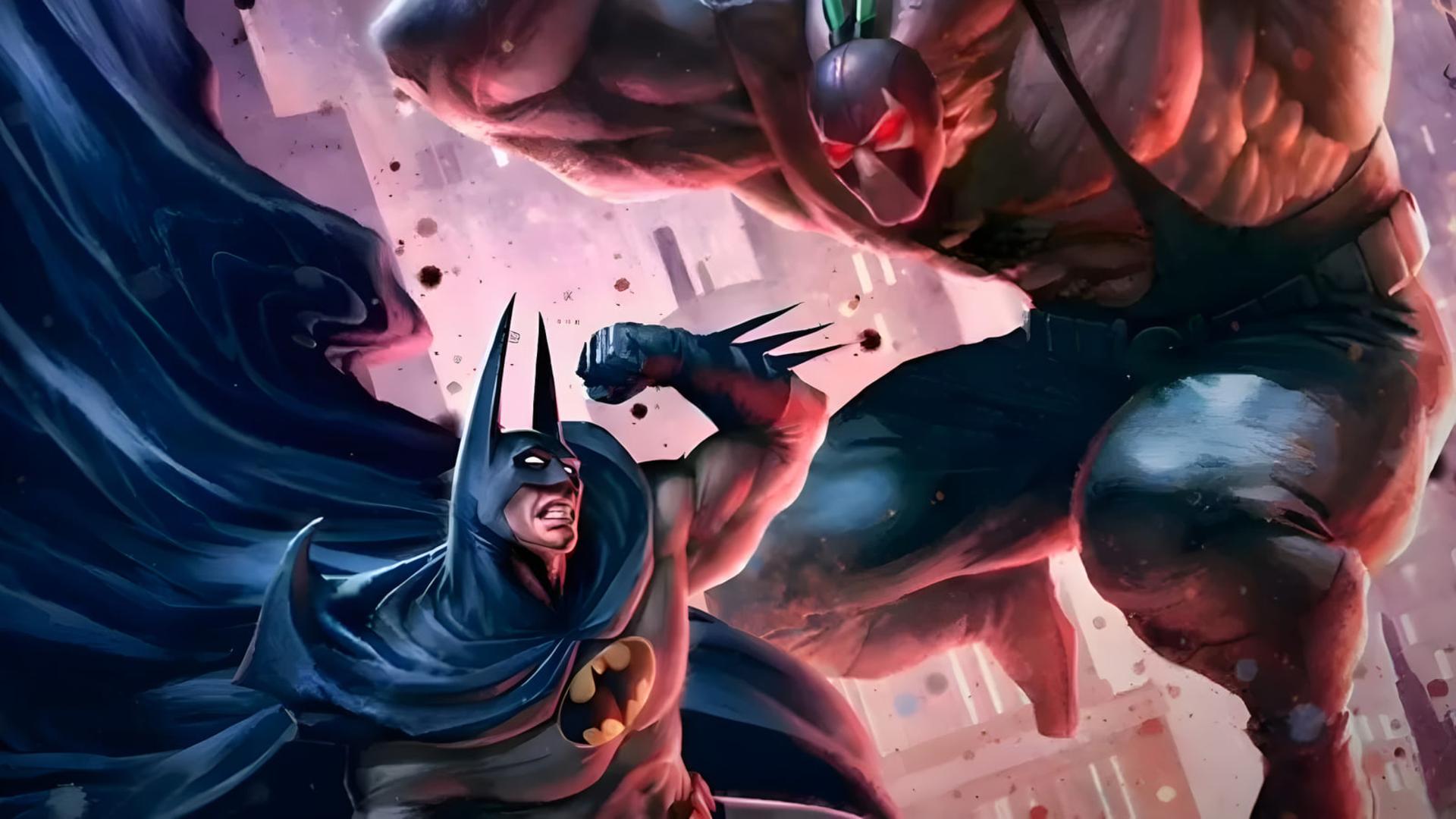 بتمن (Batman) در حال مبارزه با دشمن قدرتمند خود در فضای شهری
