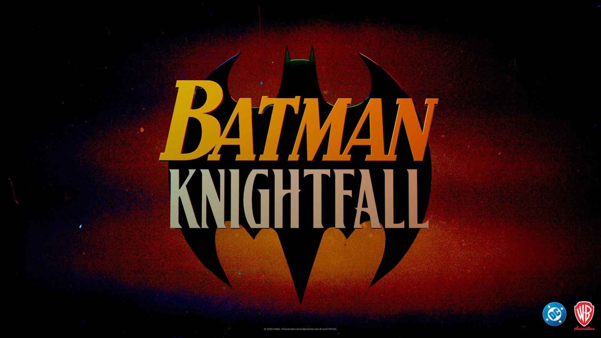 لوگوی بتمن در فضای مشکی و نارنجی انیمیشن Batman: Knightfall Part 1: Knightfall