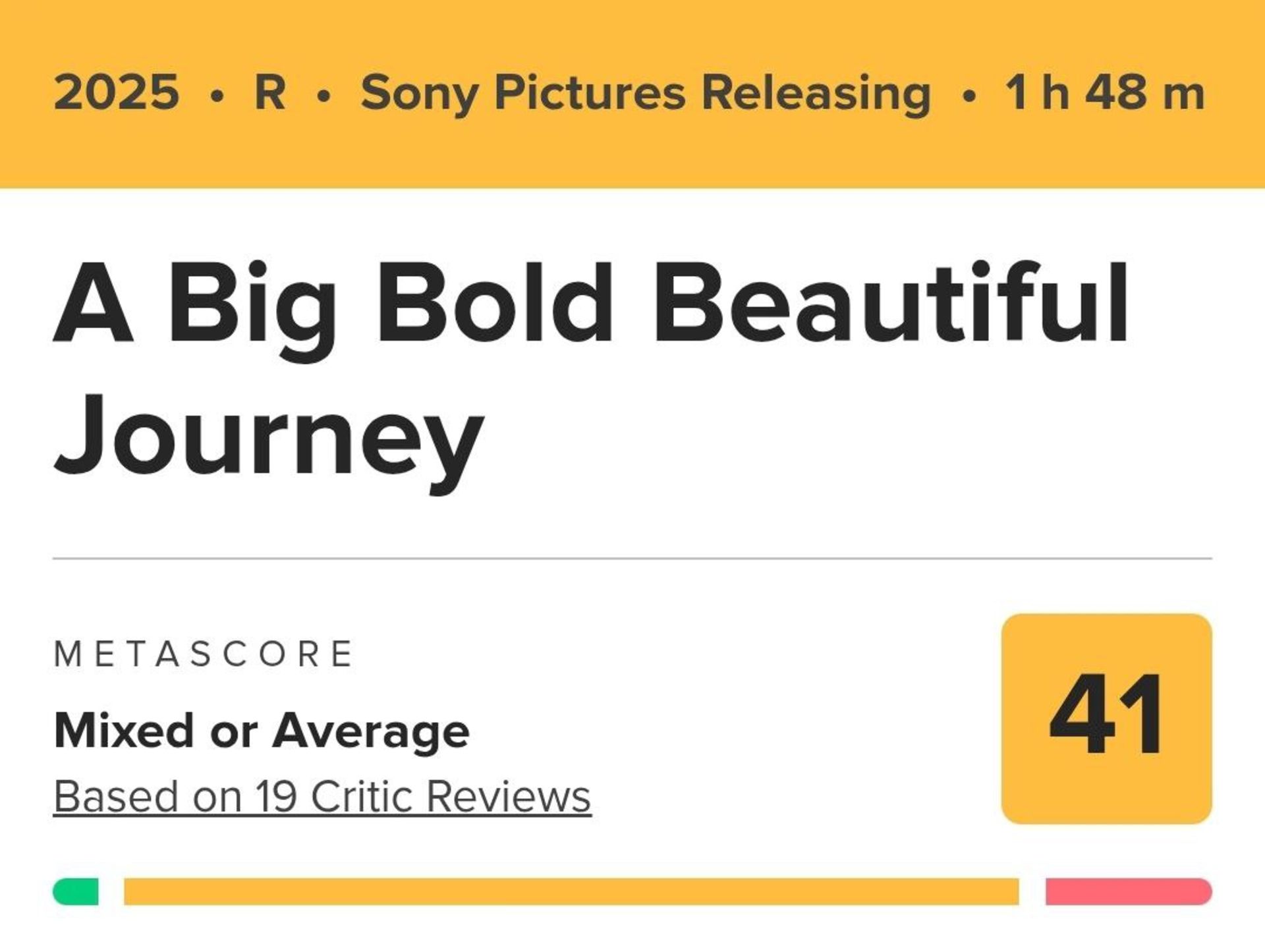 نمرات متاکریتیک فیلم A Big Bold Beautiful Journey