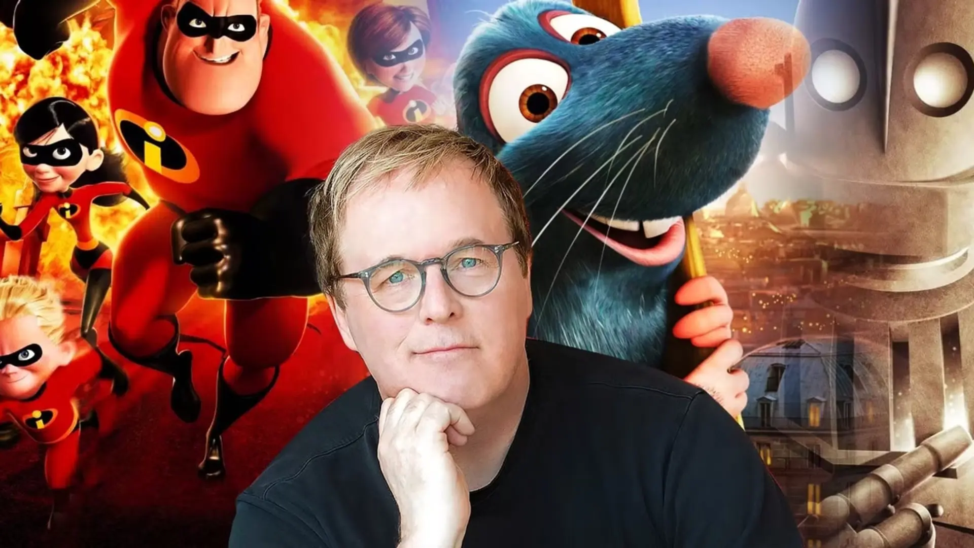 برد برد (Brad Bird) در میان شخصیت‌های انیمیشن‌های شگفت‌انگیزان و موش سرآشپز