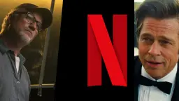 چهره‌های دیوید فینچر (David Fincher) و برد پیت (Brad Pitt) در کنار لوگوی نتفلیکس