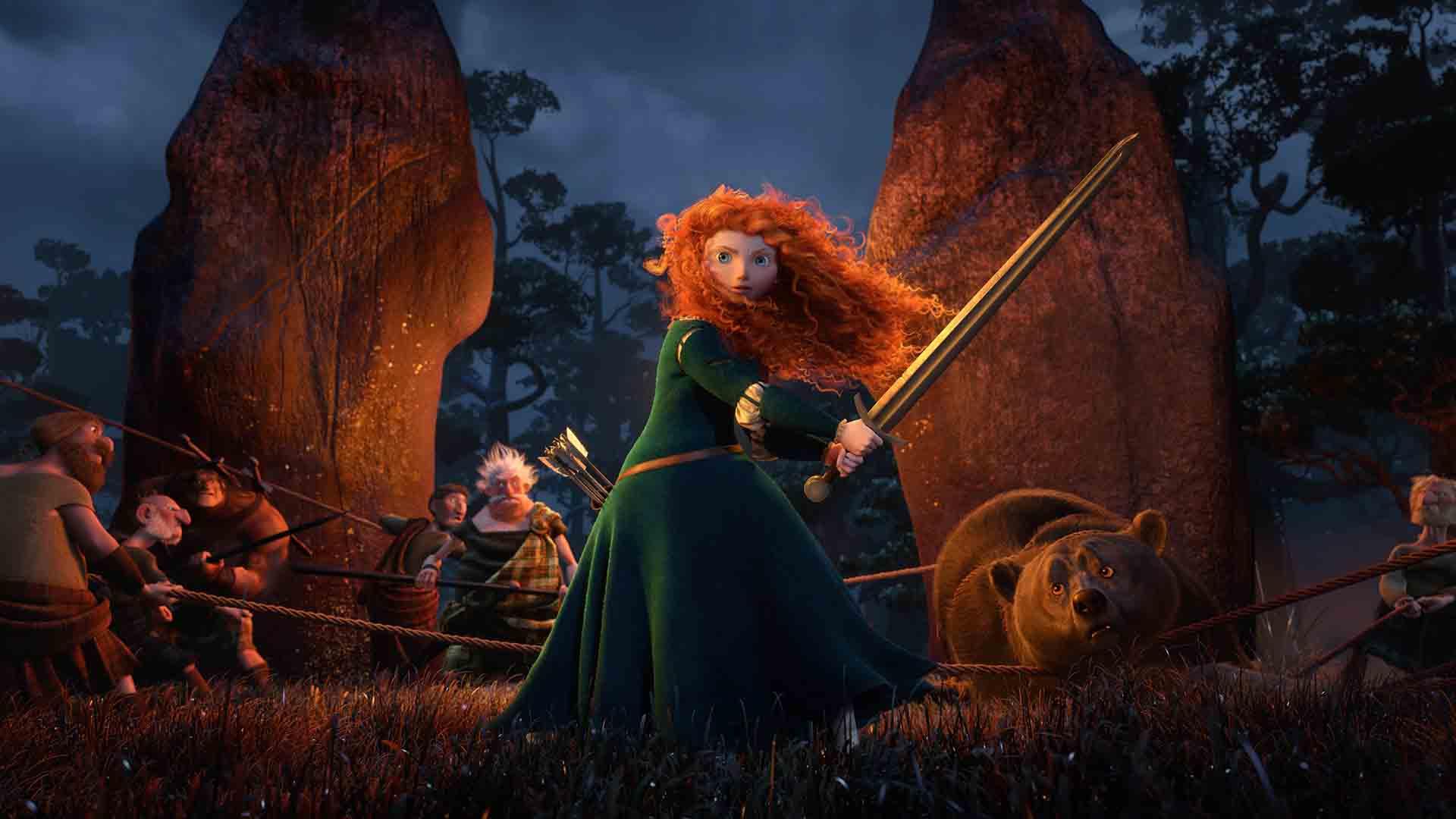شخصیت مریدا به همراه شمشیر خود در انیمیشن Brave