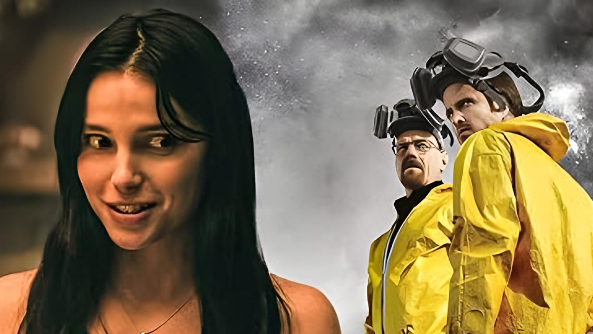 چهره زن در کنار شخصیت‌های والتر و جسی در سریال بریکینگ بد (Breaking Bad)
