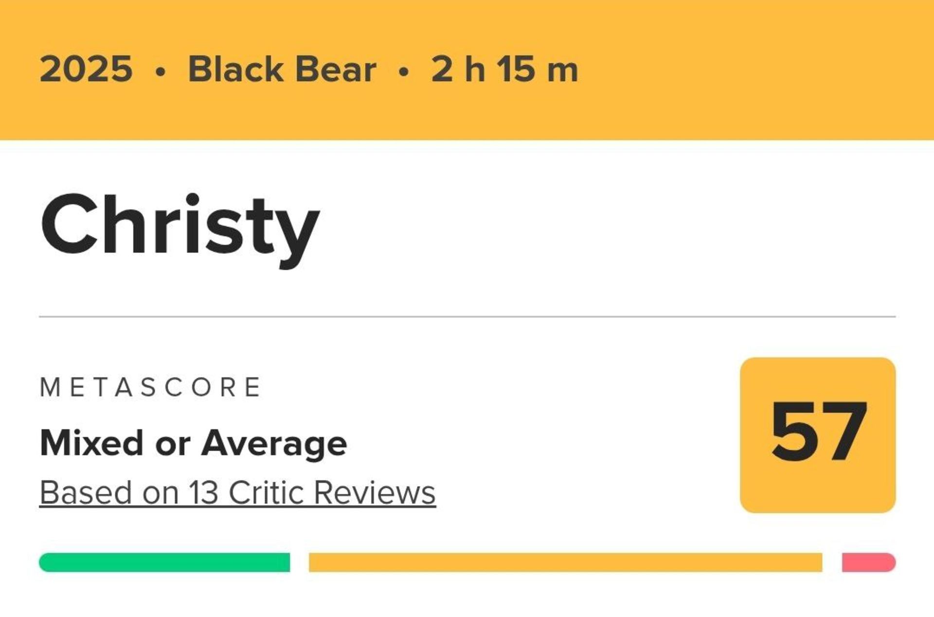 نمرات متاکریتیک فیلم کریستی