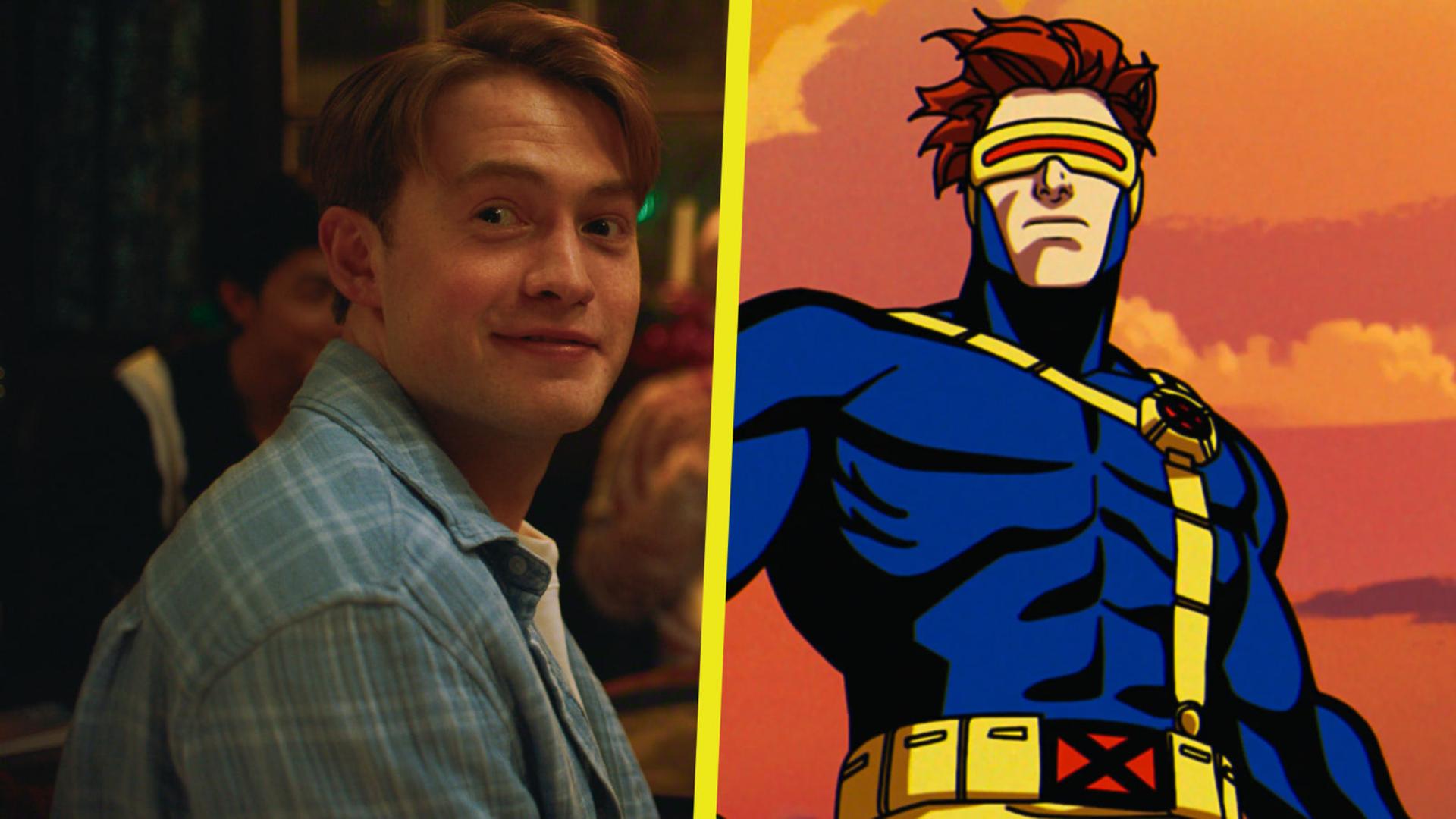 کیت کانر (Kit Connor) در کنار شخصیت انیمیشنی سایکلاپس (Cyclops)