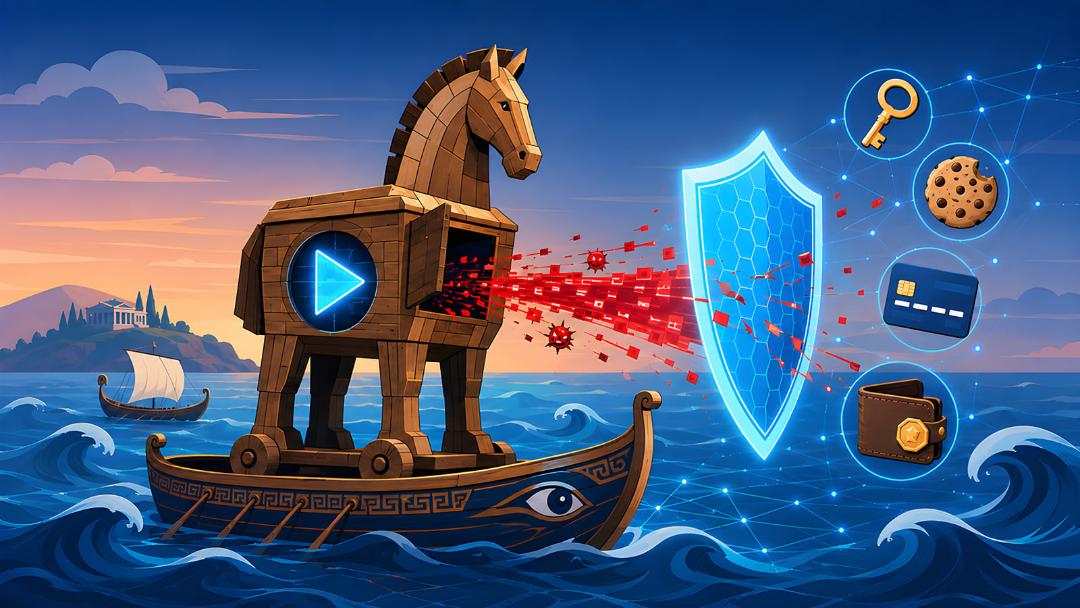 اسب تروجان (Trojan Horse) در حال ارسال داده‌های مخرب به سمت یک سپر دیجیتال