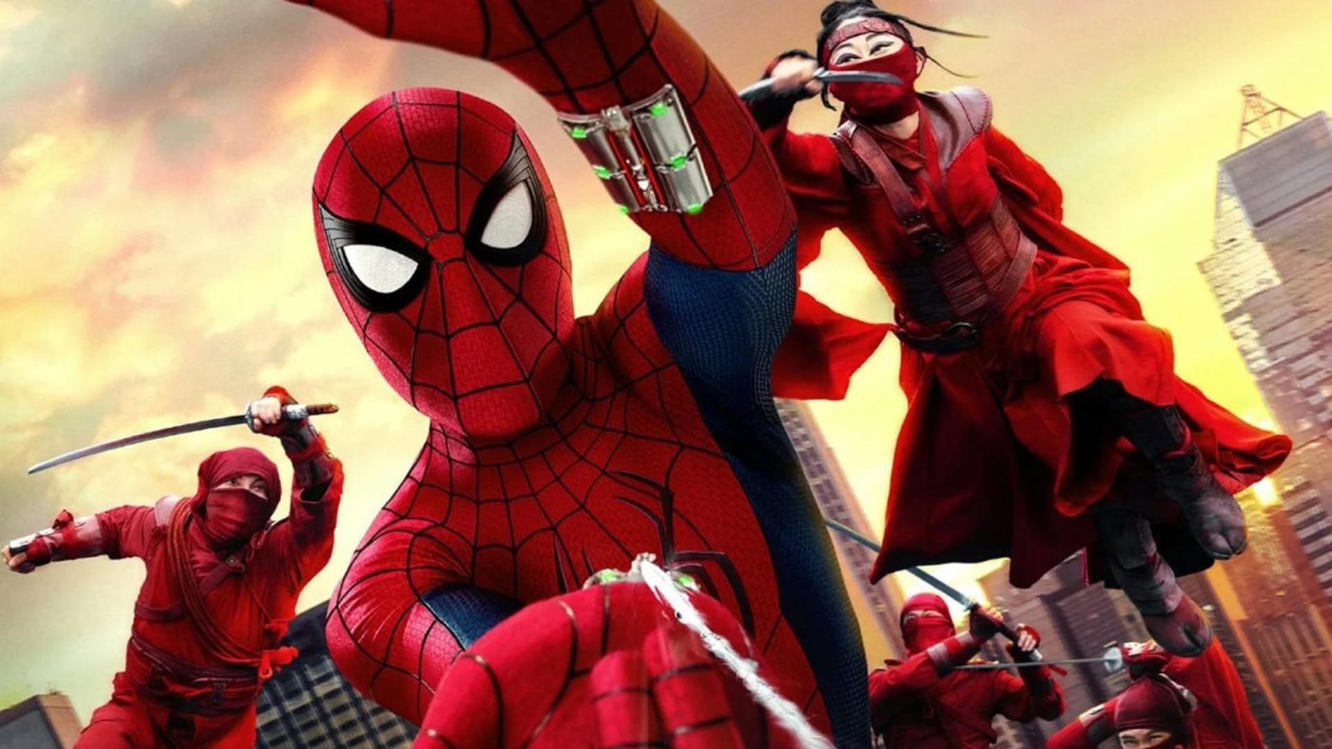مرد عنکبوتی (Spider-Man) در حال نبرد با The Hand در فضای شهری