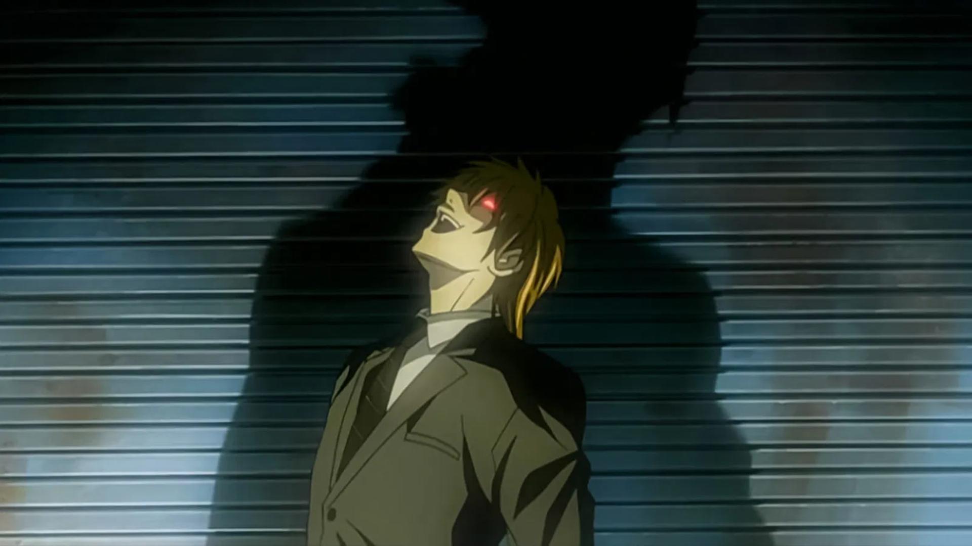 لایت یاگامی (Light Yagami) با چشم‌های قرمز در انیمه Death Note