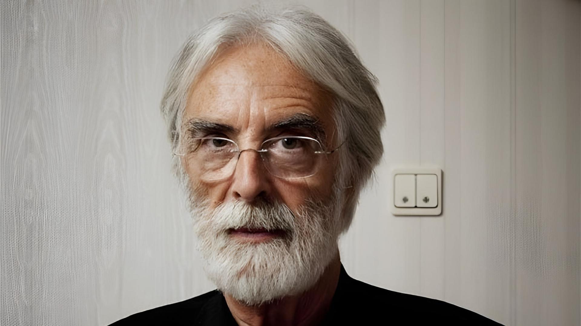 میشائل هانکه (Michael Haneke) کارگردان اتریشی با عینک و ریش سفید