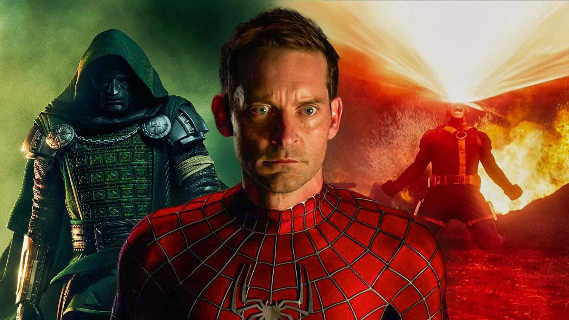 مرد عنکبوتی (Spider-Man) با بازی توبی مگوایر (Tobey Maguire) در کنار شخصیت‌های مارول