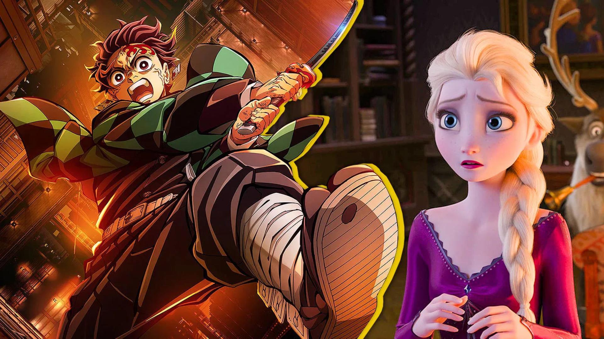شخصیت تانجیرو (Tanjiro) از انیمه Demon Slayer در کنار شخصیت السا (Elsa) از انیمیشن Frozen 2