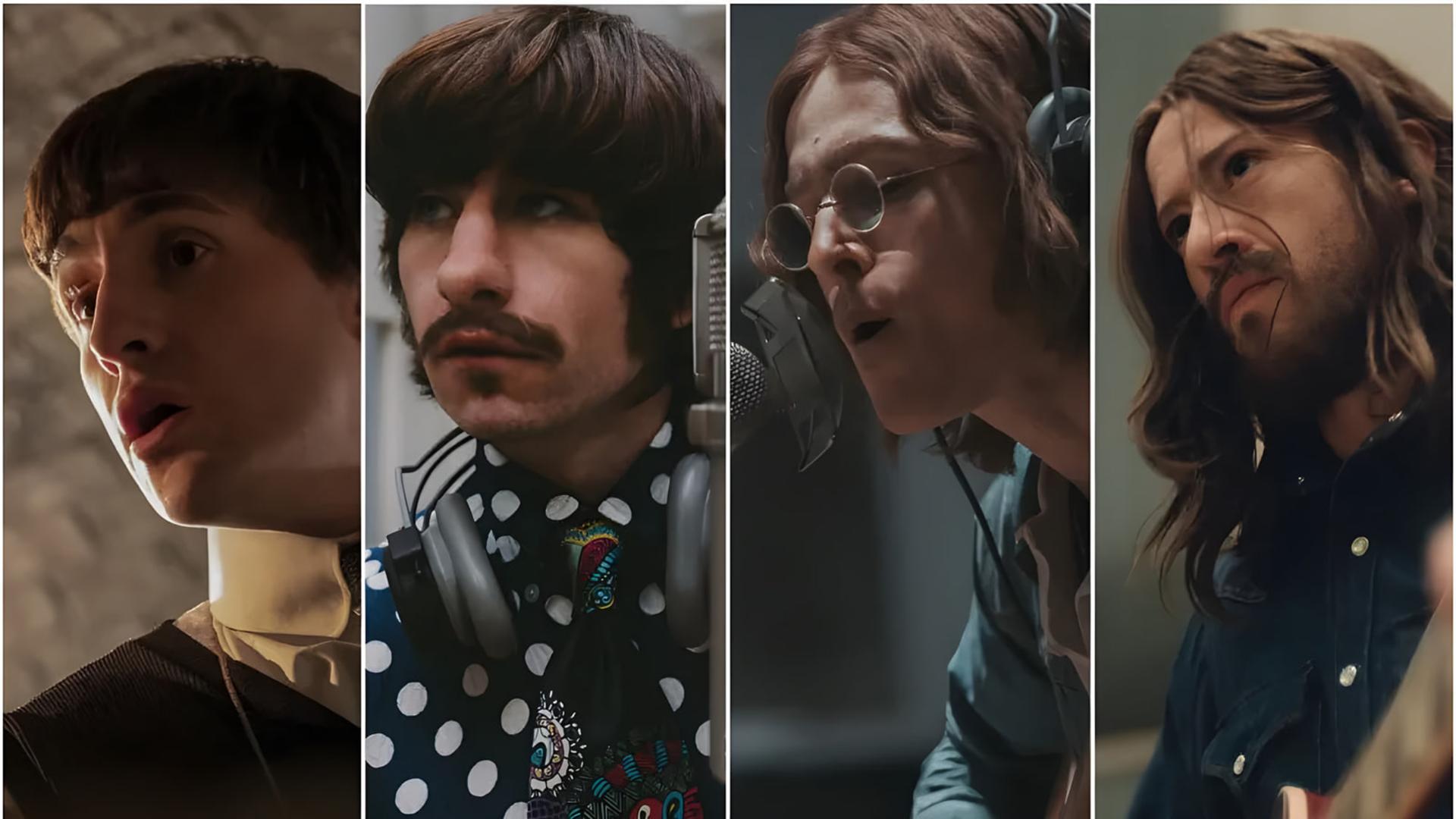 بازیگران فیلم بازسازی جلد آلبوم ابی‌رود (Abbey Road) در صحنه فیلم‌برداری