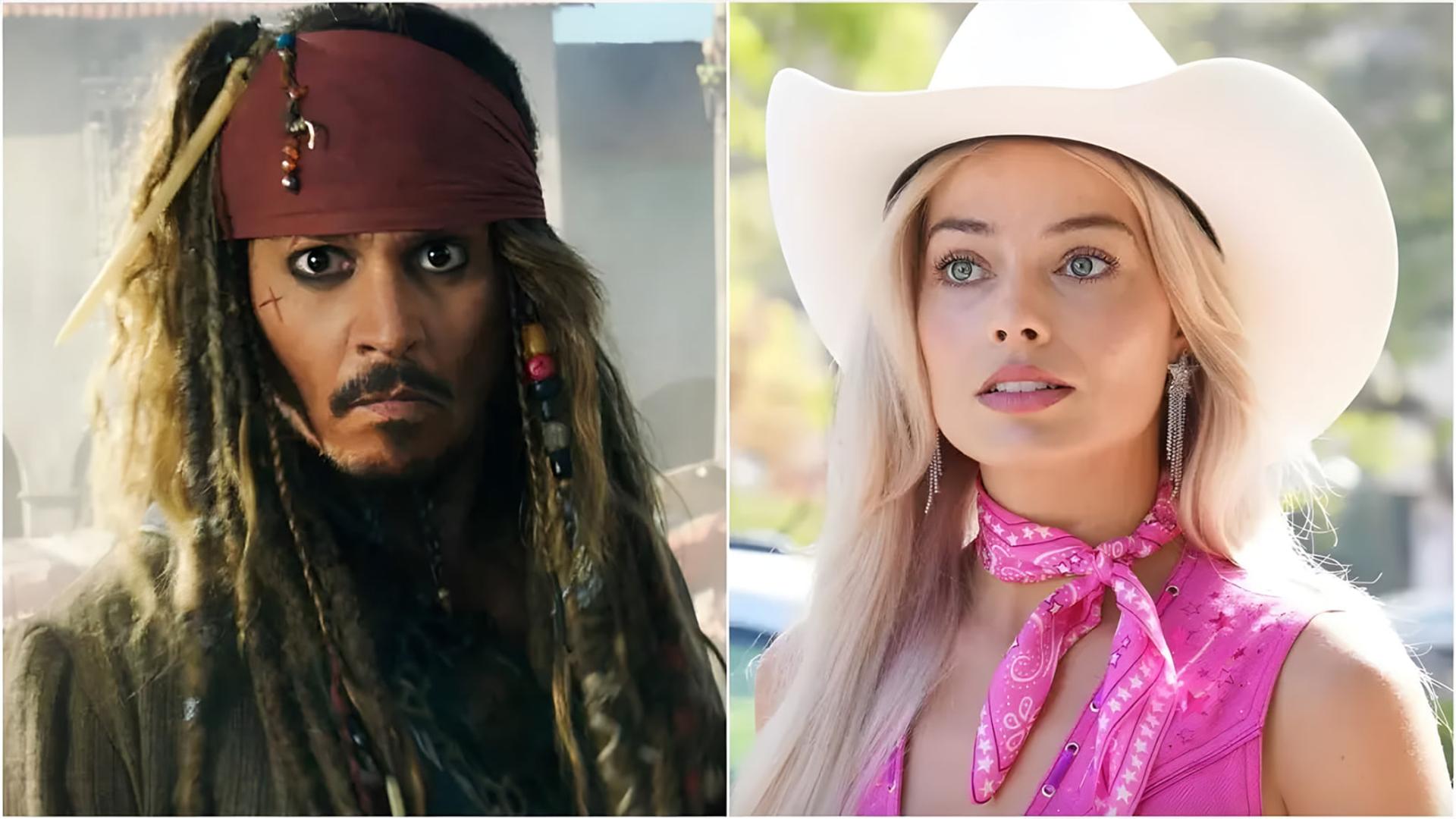 چهره جانی دپ (Johnny Depp) در نقش کاپیتان جک اسپارو و مارگو رابی (Margot Robbie)