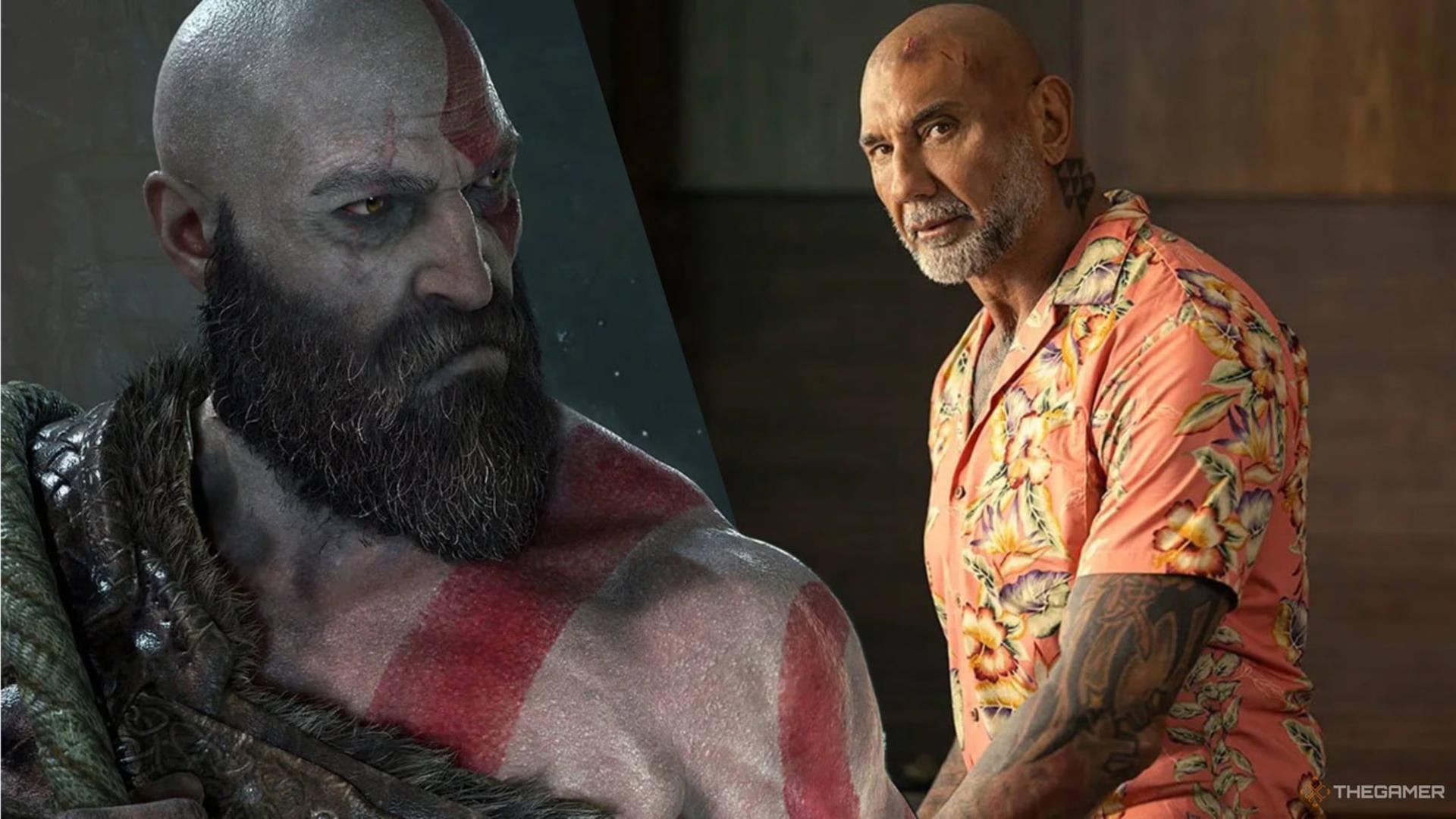دیو باتیستا (Dave Bautista) در کنار شخصیت کریتوس (Kratos) در بازی God of War