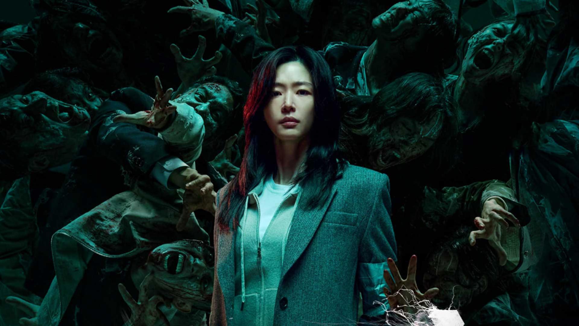 بازیگر کره‌ای (Jeon Do-yeon) در میان گله زامبی‌ها در فیلم قطار بوسان