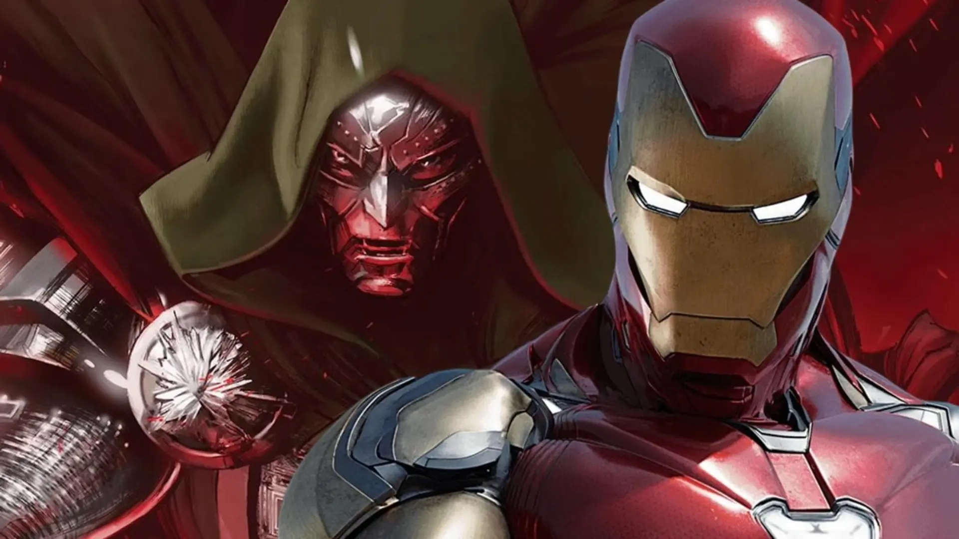 چهره دکتر دووم (Doctor Doom) در کنار زره مرد آهنی (Iron Man)