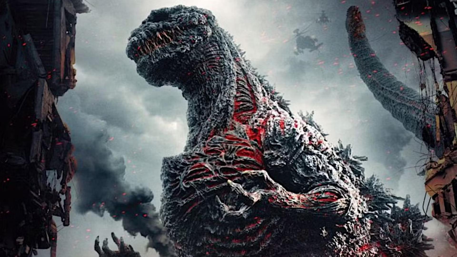 موجود هیولایی گودزیلا (Godzilla) با ویژگی‌های سونیک در میان ویرانه‌ها