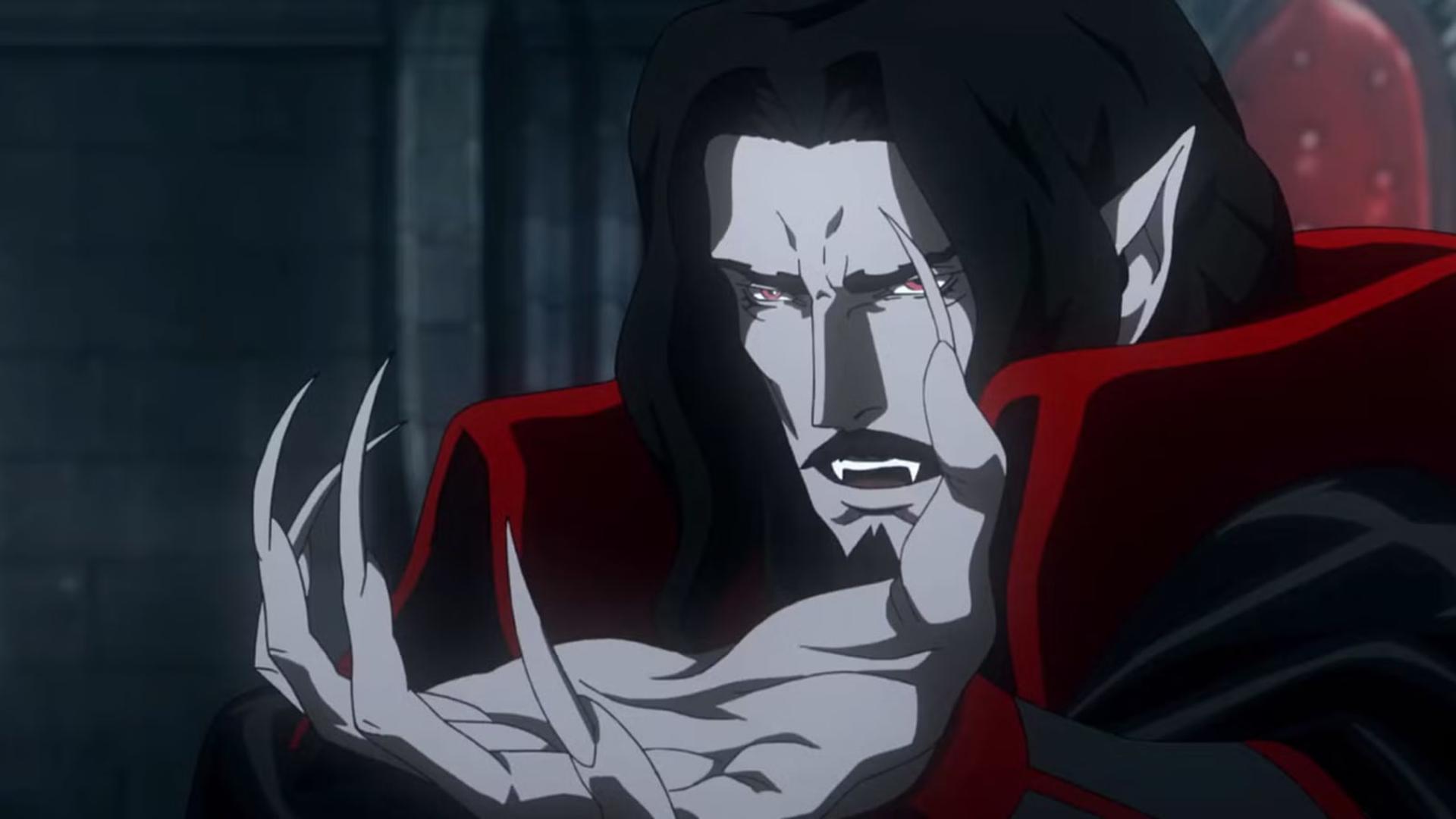 دراکولا (Dracula) با چهره‌ای ترسناک و دندان‌های تیز در انیمیشن Castlevania