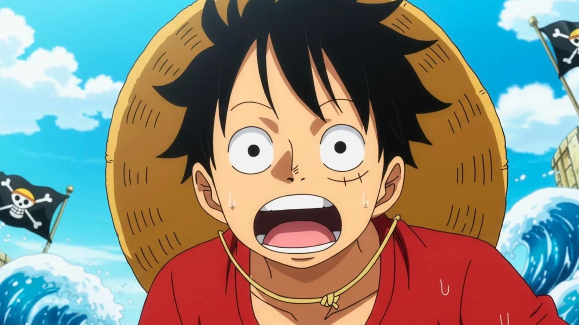 مونکی دی لوفی (Monkey D. Luffy) با کلاه حصیری و چهره‌ای متعجب در انیمه وان پیس