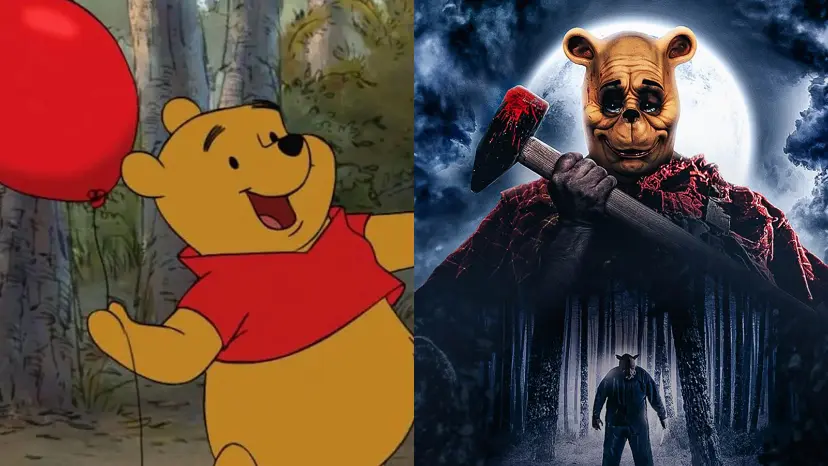 شخصیت وینی‌پو (Winnie the Pooh) در دو حالت کارتونی و ترسناک با پتک