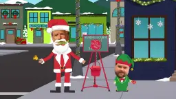 شخصیت‌های انیمیشن ساوت پارک (South Park) با چهره‌های دونالد ترامپ (Donald Trump) و سایرین در یک خیابان برفی