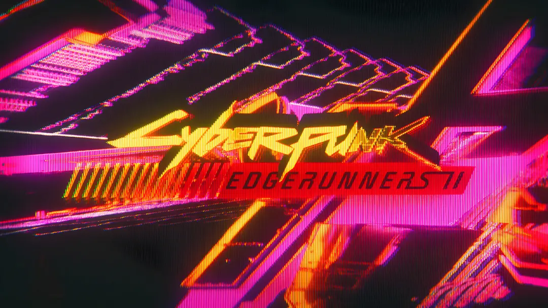 لوگوی انیمه سایبرپانک اجررانرز (Cyberpunk Edgerunners) با رنگ‌های نئون و افکت گلیچ