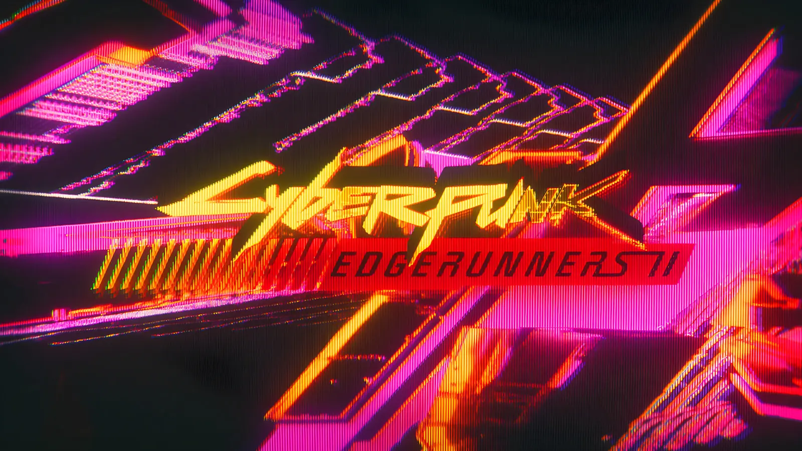 لوگوی انیمه سایبرپانک اجررانرز (Cyberpunk Edgerunners) با رنگ‌های نئون و افکت گلیچ