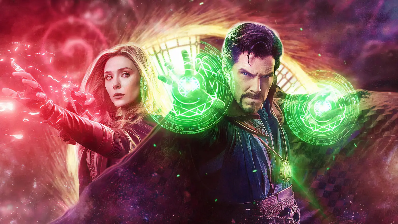 دکتر استرنج (Doctor Strange) و واندا ماکسیموف (Wanda Maximoff) با جادوی سبز و قرمز