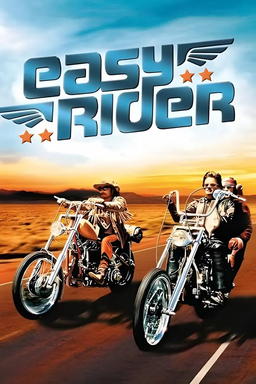 دو موتورسوار با موتورهای کروم در جاده بیابانی فیلم ایزی رایدر (Easy Rider)