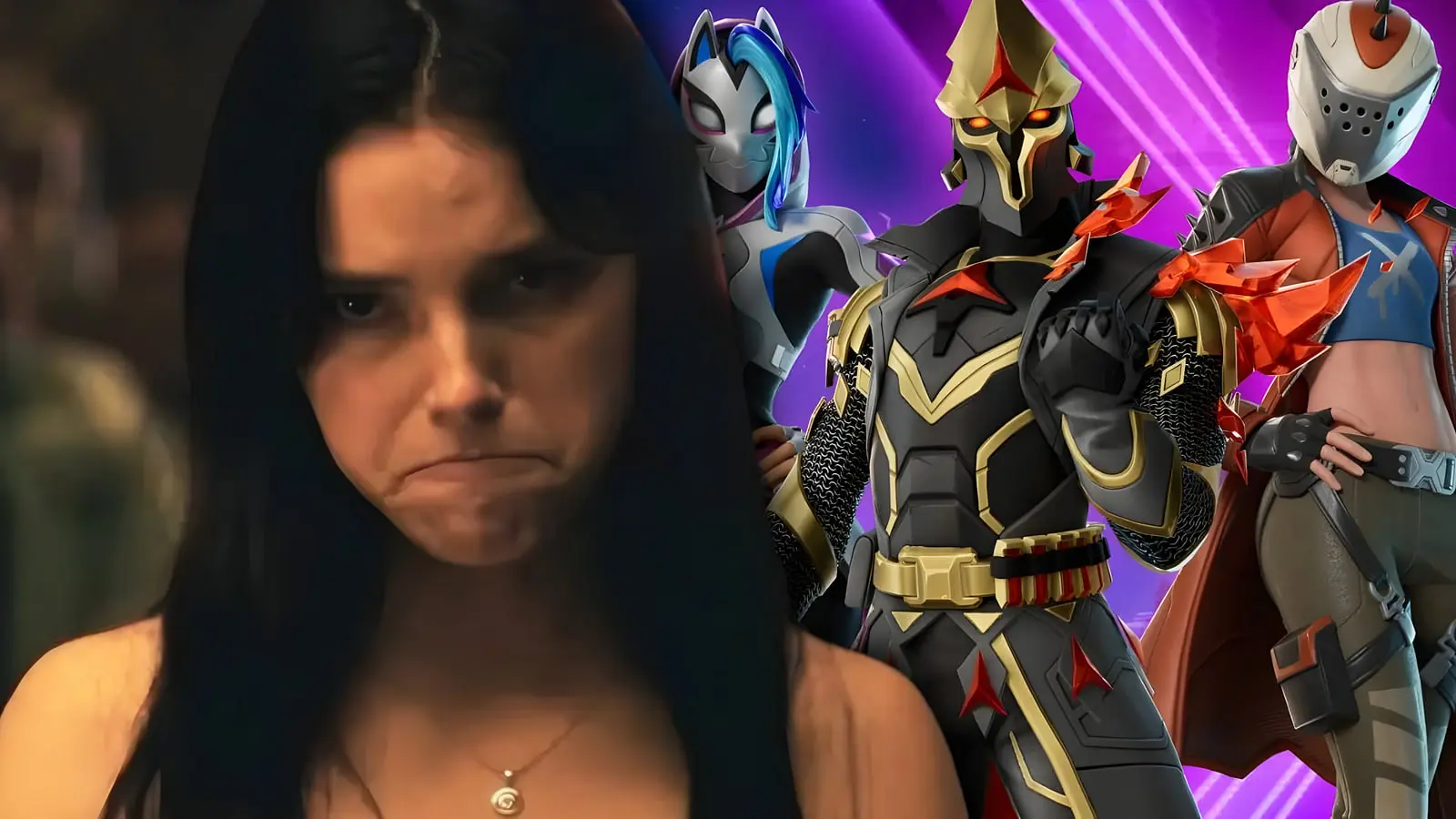 شخصیت‌های بازی فورتنایت (Fortnite) در کنار چهره‌ای مضطرب از فیلم Obsession