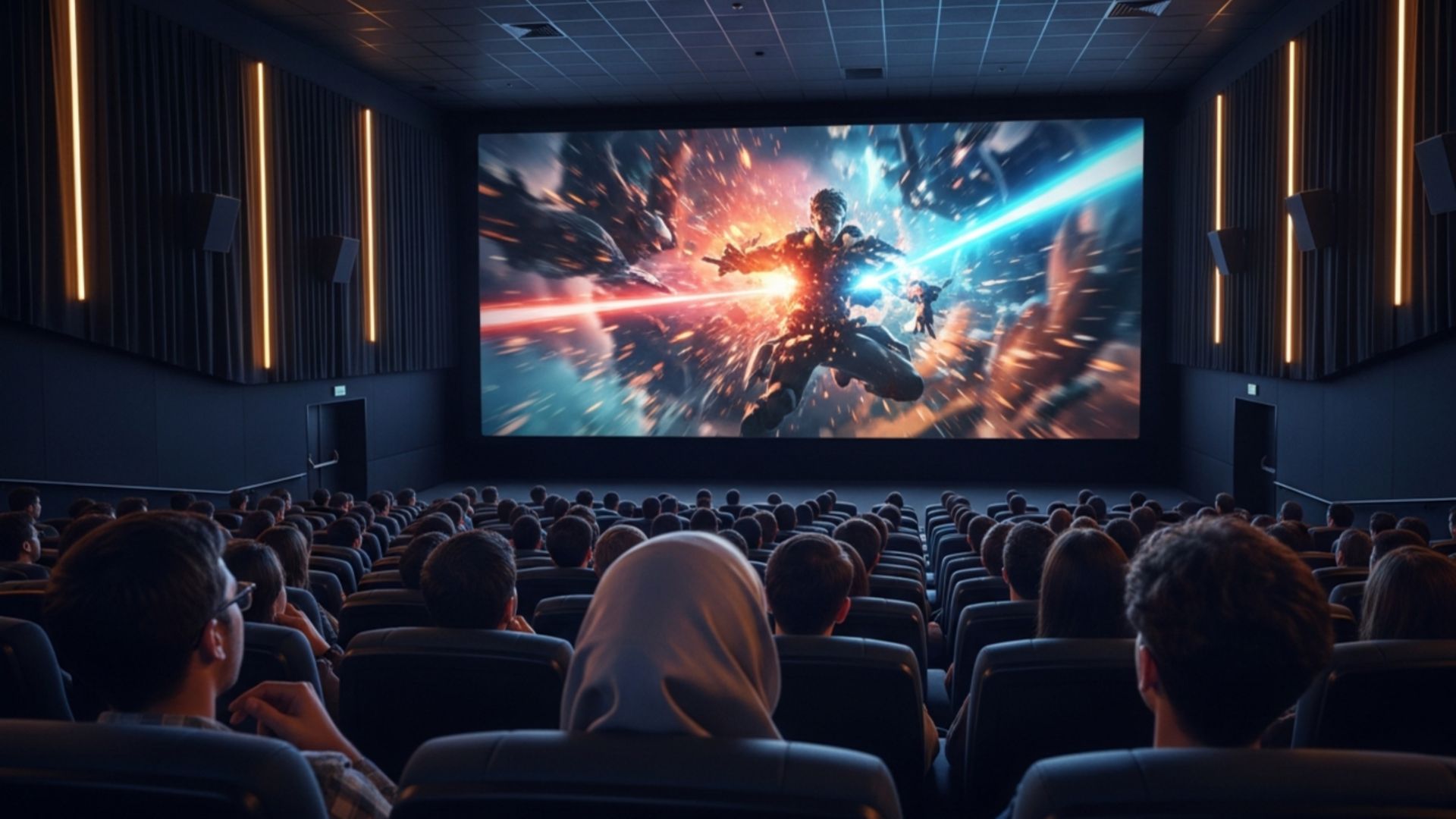 جوانان هیجان‌زده در حال تماشای فیلم در سینما