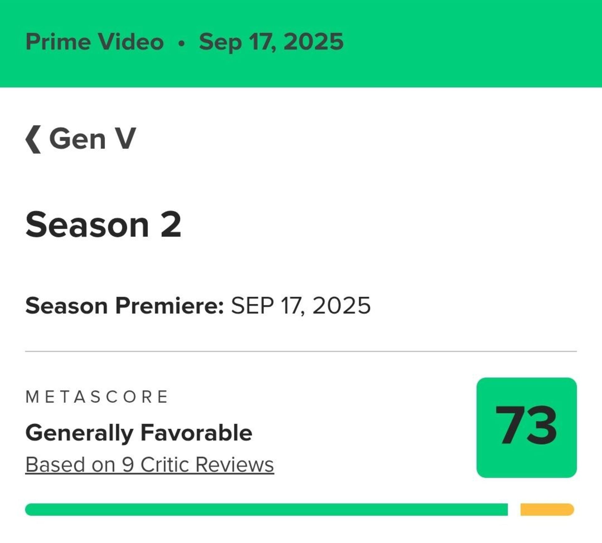 نمرات متاکریتیک فصل دوم سریال Gen V