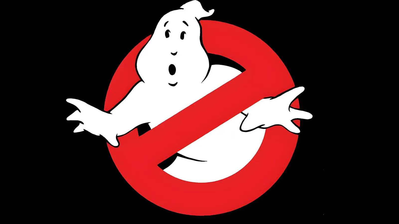 لوگوی سفید و قرمز شخصیت شبح در نشان شکارچیان روح (Ghostbusters)
