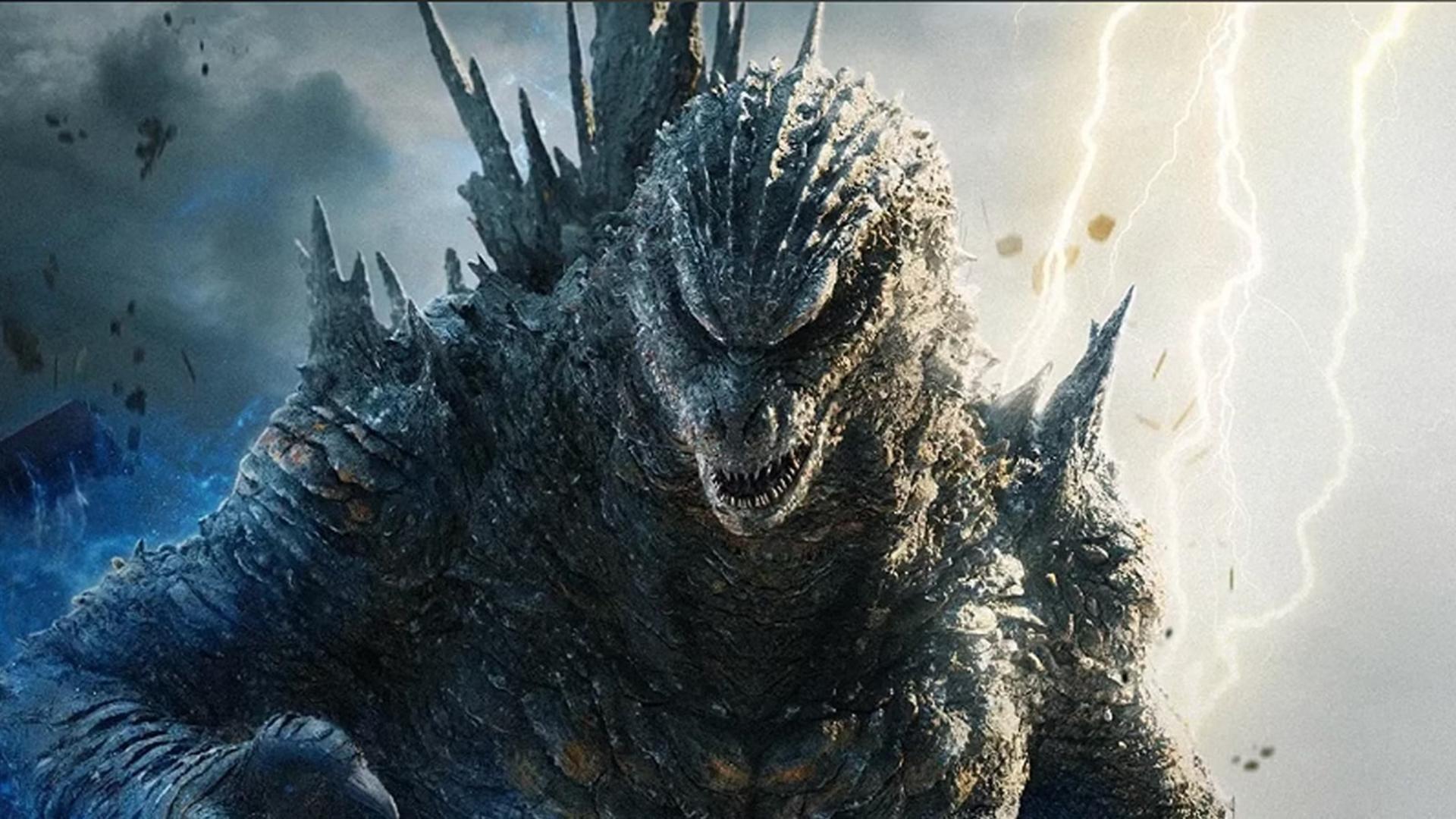 گودزیلا (Godzilla) در میان صاعقه و فضای طوفانی