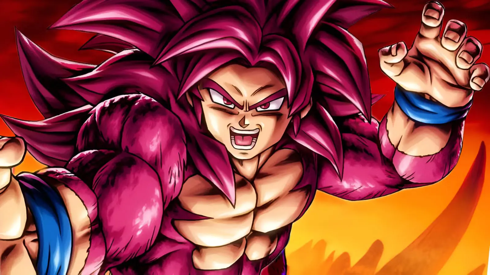 گاکو (Goku) با موهای صورتی در حالت سوپر سایان ۴ در دنیای شیاطین