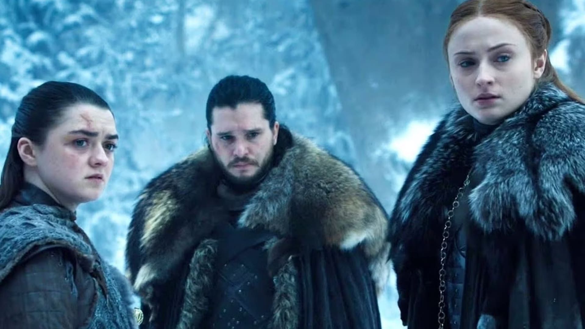 سانسا، آریا و جان اسنو در بازی تاج و تخت