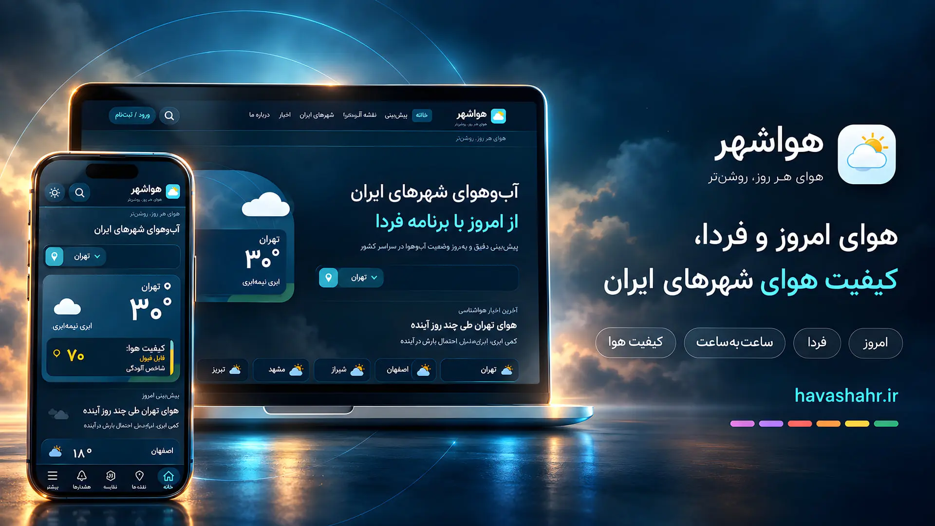 رابط کاربری سایت و اپلیکیشن هواشناسی هوماشهر با نمایش وضعیت آب‌وهوا