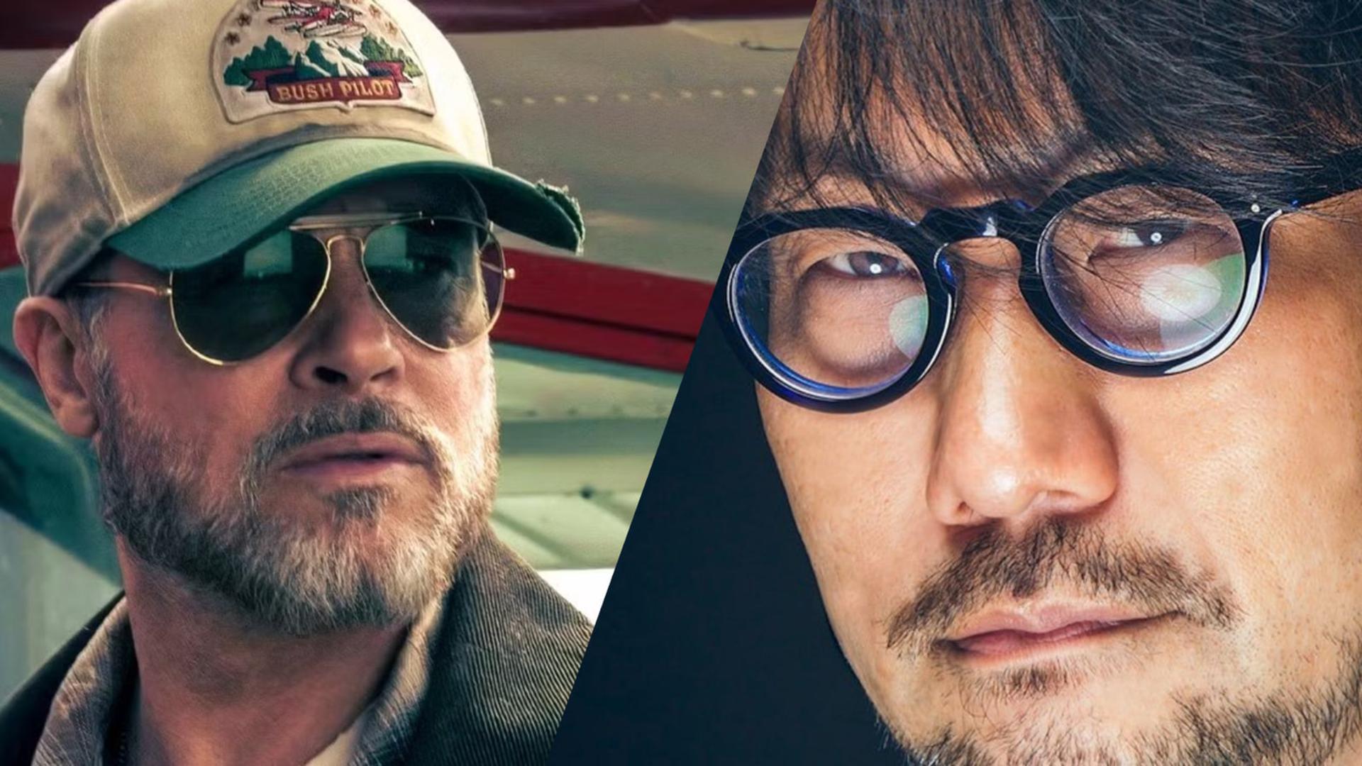 چهره برد پیت (Brad Pitt) با کلاه و عینک و هیدئو کوجیما (Hideo Kojima) با عینک در قاب تصویر