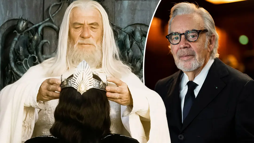 هاوارد شور (Howard Shore) در کنار صحنه‌ای از فیلم ارباب حلقه‌ها (The Lord of the Rings)