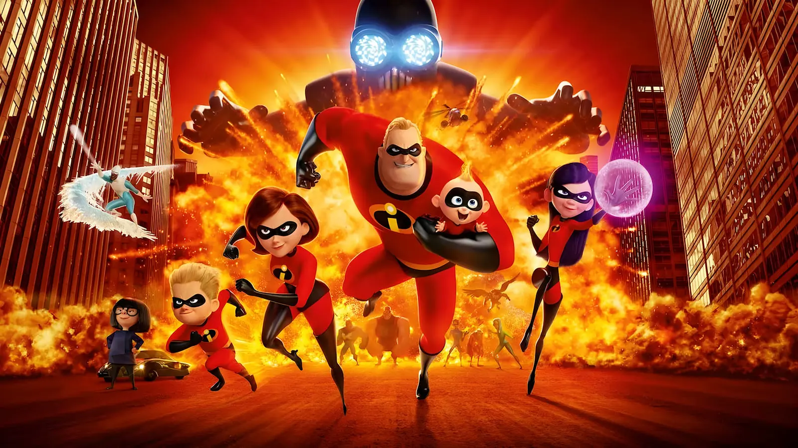 خانواده ابرقهرمانی در انیمیشن شگفت‌انگیزان (The Incredibles) در حال مبارزه