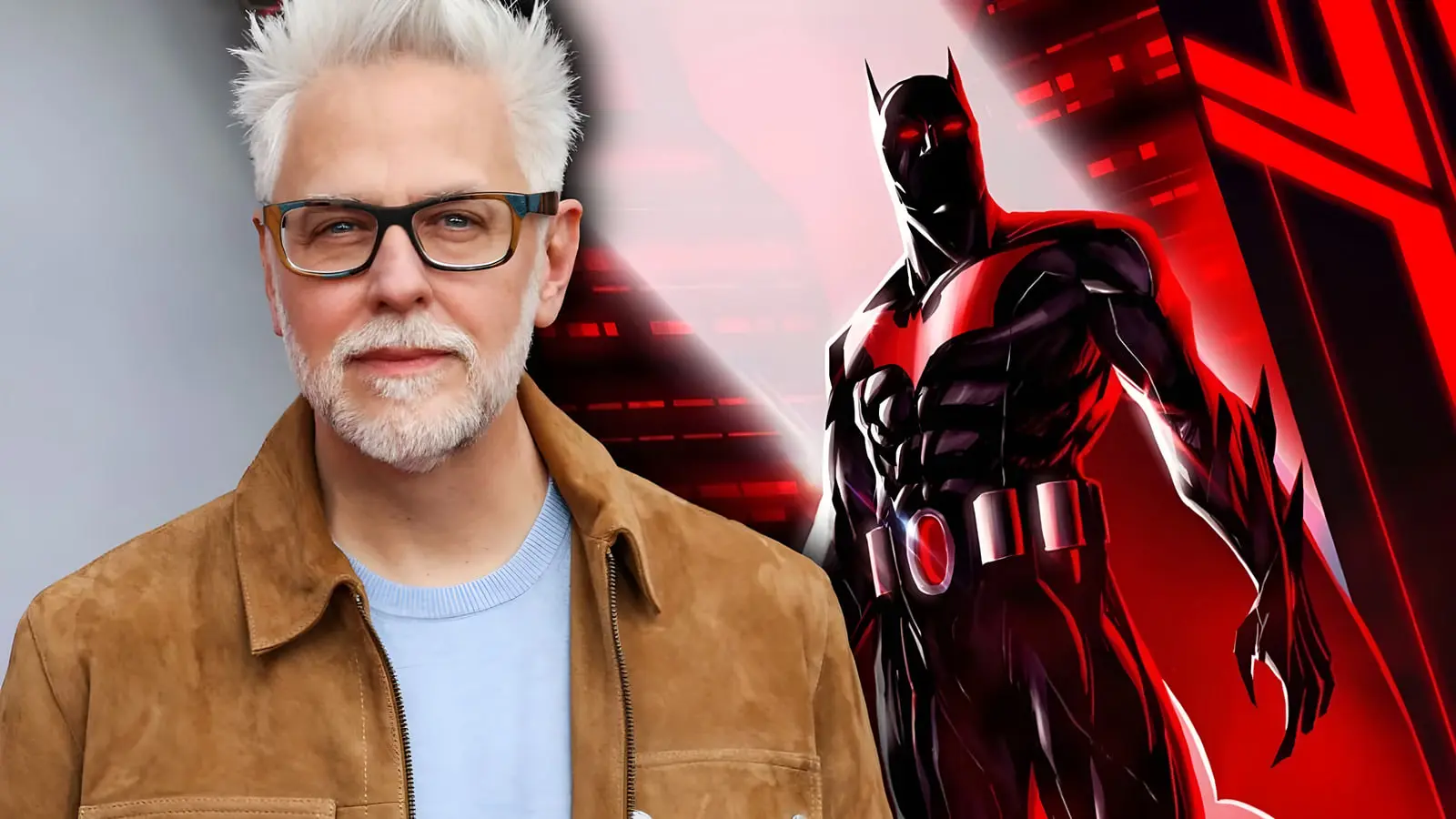 جیمز گان (James Gunn) در کنار شخصیت بتمن بیوند (Batman Beyond)