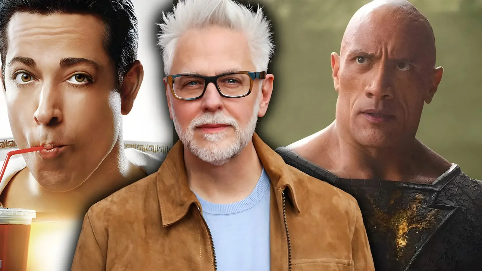 جیمز گان (James Gunn) در کنار شخصیت‌های شزم و بلک آدام