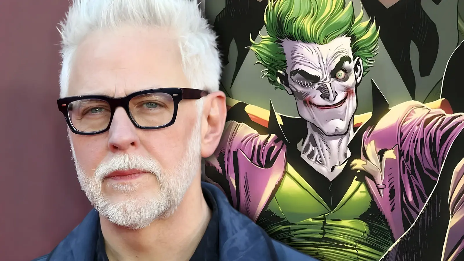 جیمز گان (James Gunn) در کنار تصویر کمیک جوکر (Joker)