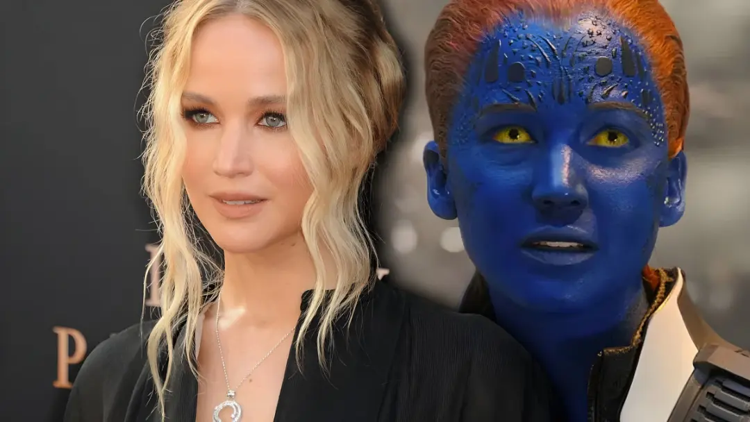 جنیفر لارنس (Jennifer Lawrence) در کنار شخصیت میستیک (Mystique) از فیلم مردان ایکس